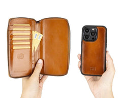 Apple iPhone 14 Series Detachable and Zipper Leather Wallet Case - PMW Bornbor