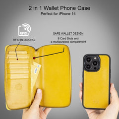 Apple iPhone 14 Series Detachable and Zipper Leather Wallet Case - PMW Bornbor