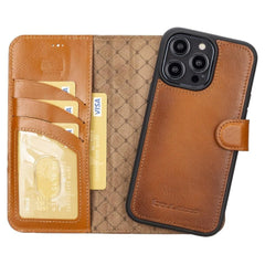 Apple iPhone 14 Series Detachable Leather Wallet Case Darker Color - MW Bornbor