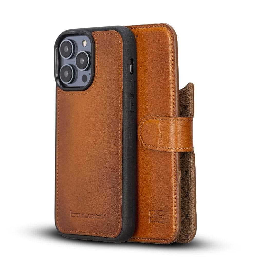 Apple iPhone 14 Series Detachable Leather Wallet Case Darker Color - MW iPhone 14 Pro Max / Tan Bornbor