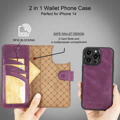 Apple iPhone 14 Series Detachable Leather Wallet Case Darker Color - MW Bornbor