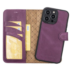 Apple iPhone 14 Series Detachable Leather Wallet Case Darker Color - MW Bornbor