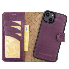 Detachable Dark Brown Leather Wallet/Phone Case for Apple iPhone 14 Series