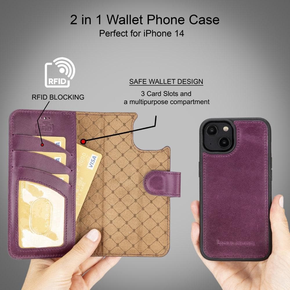 Apple iPhone 14 Series Detachable Leather Wallet Case Darker Color - MW Bornbor