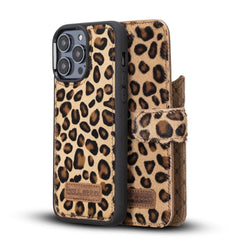 Apple iPhone 14 Series Detachable Leather Wallet Case Darker Color - MW iPhone 14 Pro Max / Leopard Bornbor