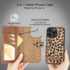 Apple iPhone 14 Series Detachable Leather Wallet Case Darker Color - MW Bornbor