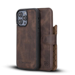Apple iPhone 14 Series Detachable Leather Wallet Case Darker Color - MW iPhone 14 Pro Max / Dark Brown Bornbor