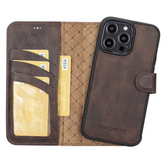 Apple iPhone 14 Series Detachable Leather Wallet Case Darker Color - MW Bornbor