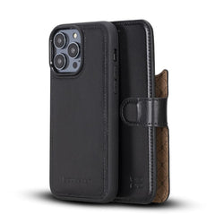 Apple iPhone 14 Series Detachable Leather Wallet Case Darker Color - MW iPhone 14 Pro Max / Black Bornbor