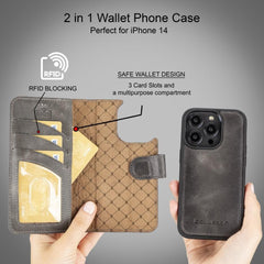 Apple iPhone 14 Series Detachable Leather Wallet Case Darker Color - MW Bornbor