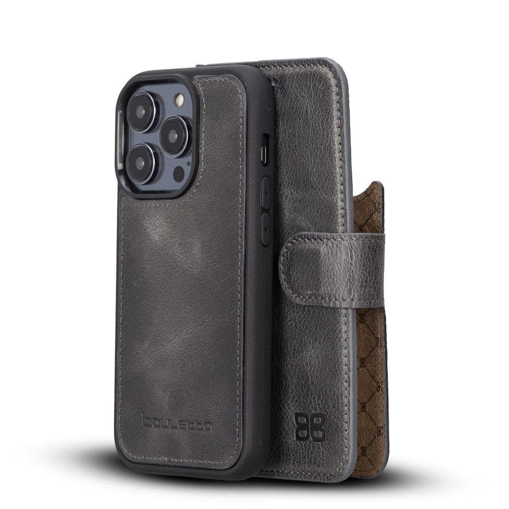 Apple iPhone 14 Series Detachable Leather Wallet Case Darker Color - MW iPhone 14 Pro Max / Gray Bornbor
