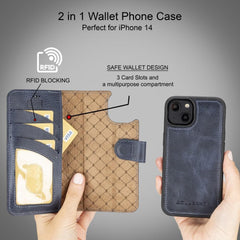 Apple iPhone 14 Series Detachable Leather Wallet Case Darker Color - MW Bornbor