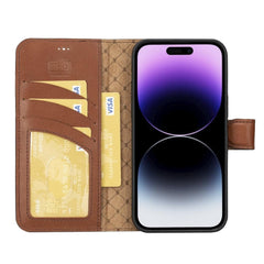 Apple iPhone 14 Series Detachable Leather Wallet Case Darker Color - MW Bornbor