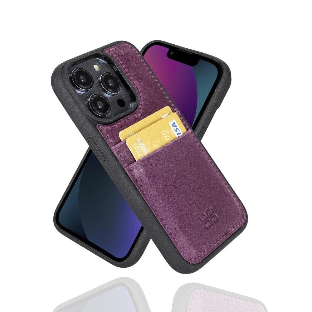 Apple iPhone 14 Series Leather Back Cover with Card Holder iPhone 14 Pro Max / Purple Bornbor