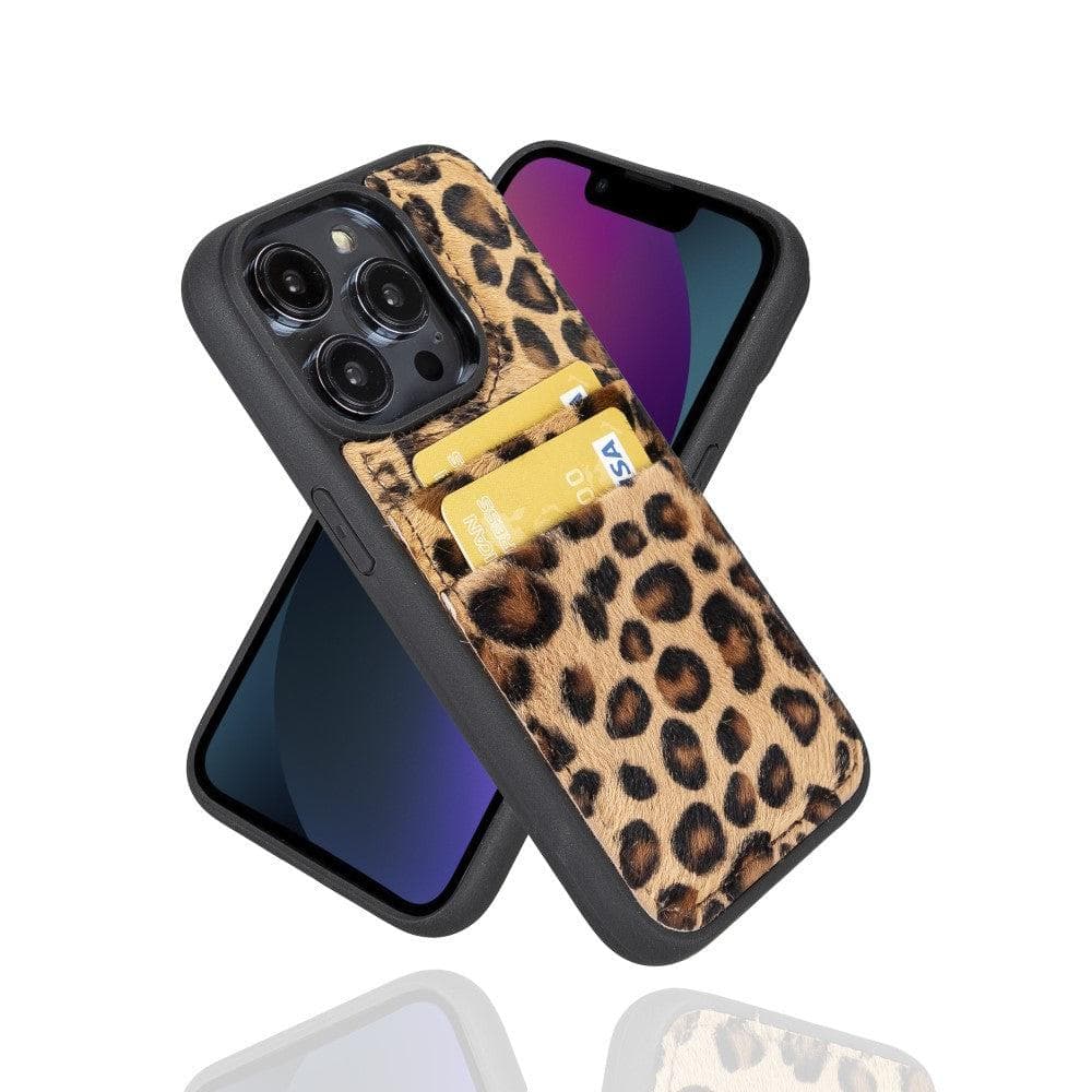 Apple iPhone 14 Series Leather Back Cover with Card Holder iPhone 14 Pro Max / Leopard Bornbor