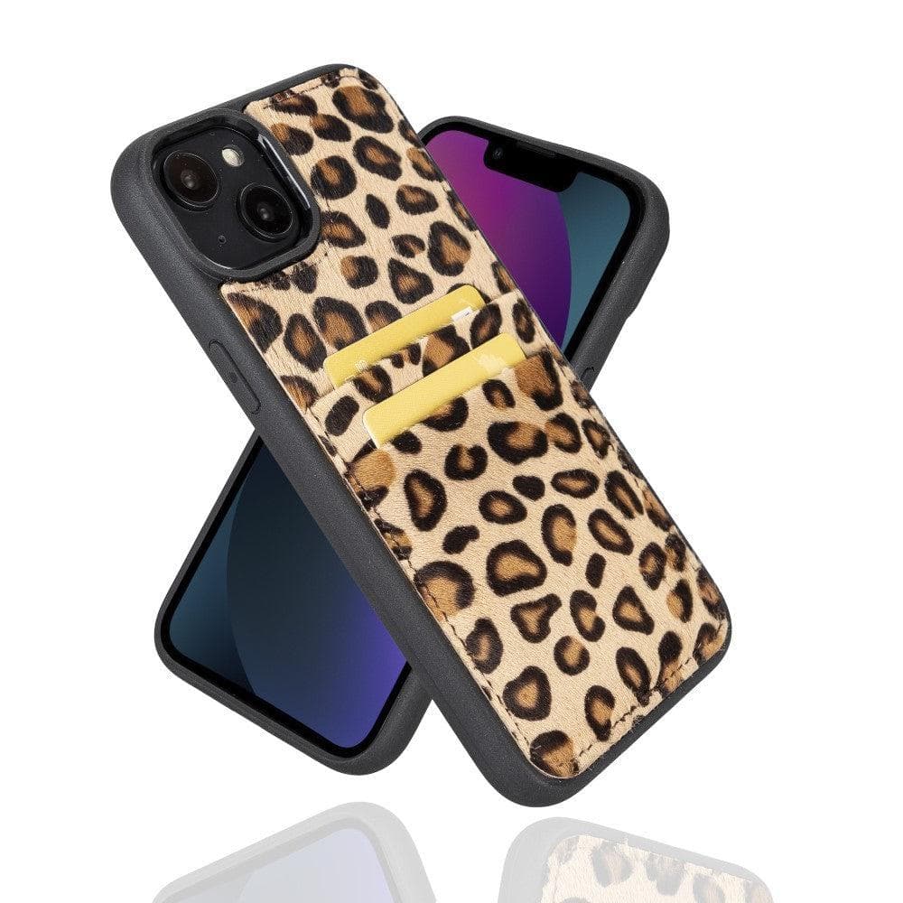 Apple iPhone 14 Series Leather Back Cover with Card Holder iPhone 14 Plus / Leopard Bornbor