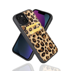Apple iPhone 14 Series Leather Back Cover with Card Holder iPhone 14 / Leopard Bornbor