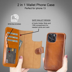 Full Leather Coating Detachable Wallet Case for Apple iPhone 13 Series Bouletta LTD