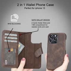 Full Leather Coating Detachable Wallet Case for Apple iPhone 13 Series Bouletta LTD