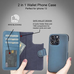 Full Leather Coating Detachable Wallet Case for Apple iPhone 13 Series Bouletta LTD