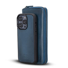 Apple iPhone 14 Series Detachable and Zipper Leather Wallet Case - PMW iPhone 14 Pro Max / Blue Bornbor