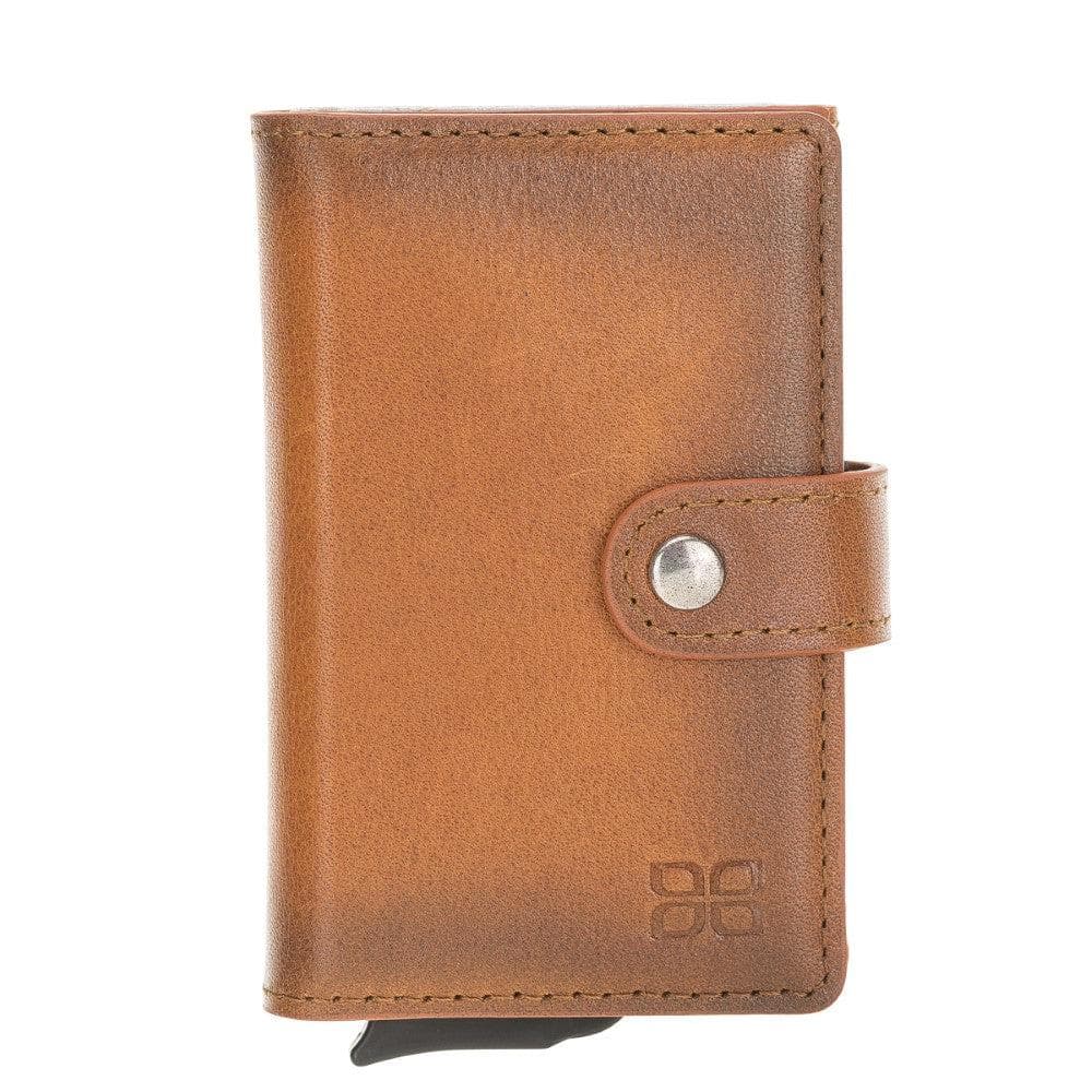 Carlov Leather Mechanical Card Holder Rustic Tan Bouletta