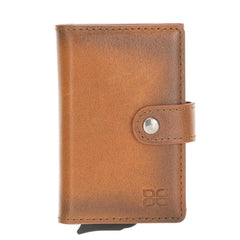 Carlov Leather Mechanical Card Holder Rustic Tan Bouletta