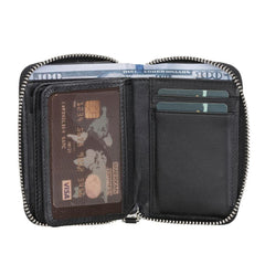 Elvis Leather Credit Card Holder - Zip Wallet Type Rustic Black Bouletta Shop