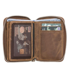Elvis Leather Credit Card Holder - Zip Wallet Type Antic Brown Bouletta Shop
