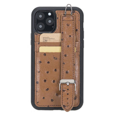 Flexible Leather Back Cover with Hand Strap for iPhone 11 Series iPhone 11 Pro Max / Ostrich Brown Bornbor