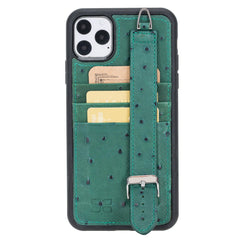 Flexible Leather Back Cover with Hand Strap for iPhone 11 Series iPhone 11 Pro Max / Ostrich Green Bornbor