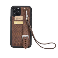 Flexible Leather Back Cover with Hand Strap for iPhone 11 Series iPhone 11 Pro Max / Snake Brown Bornbor