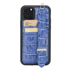 Flexible Leather Back Cover with Hand Strap for iPhone 11 Series iPhone 11 Pro Max / Crocodile Blue Bornbor