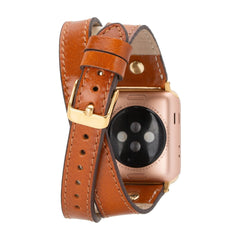 Leeds Double Tour Slim with Gold Bead Apple Watch Leather Straps Bouletta LTD