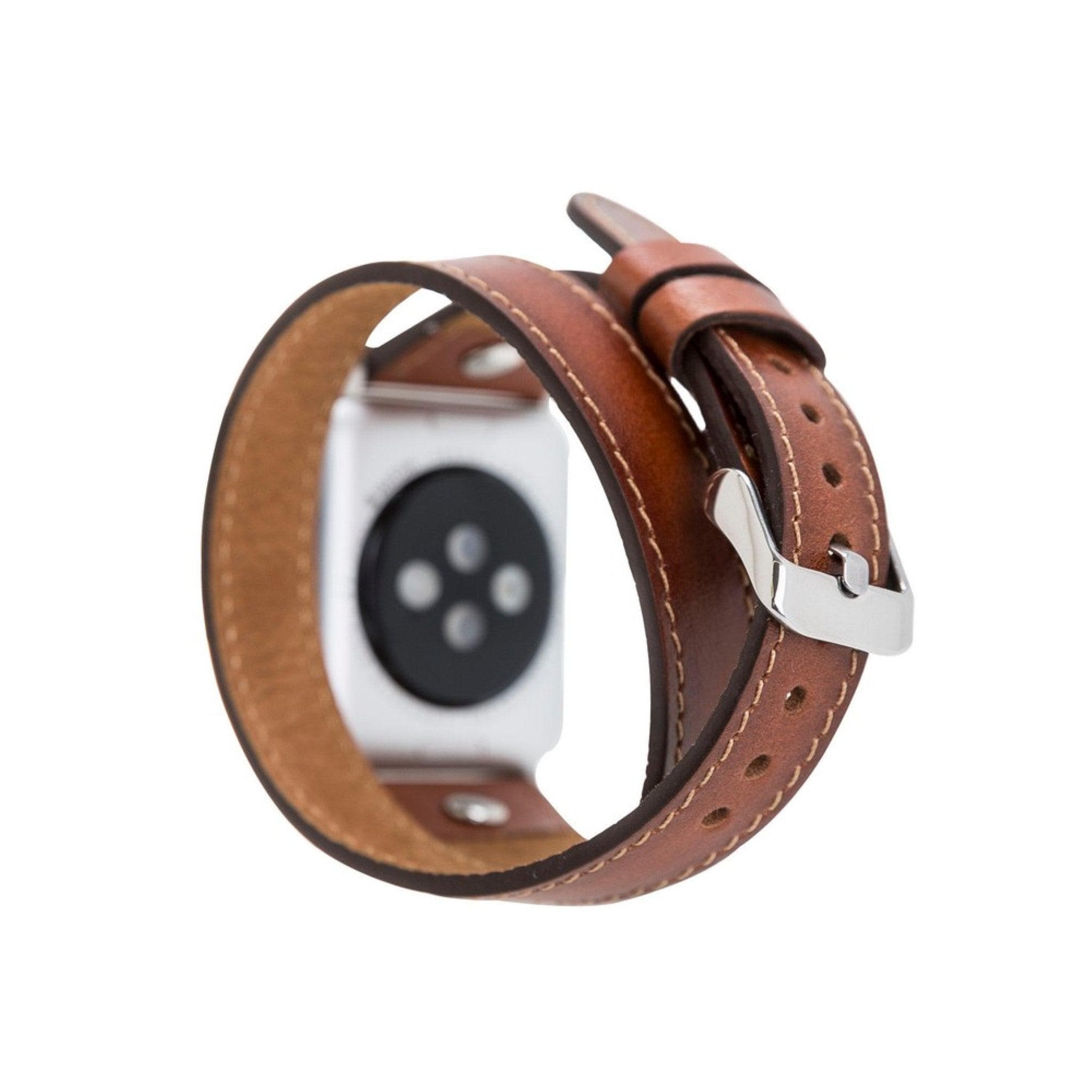 Leeds Double Tour Slim with Silver Bead Apple Watch Leather Straps Bornbor