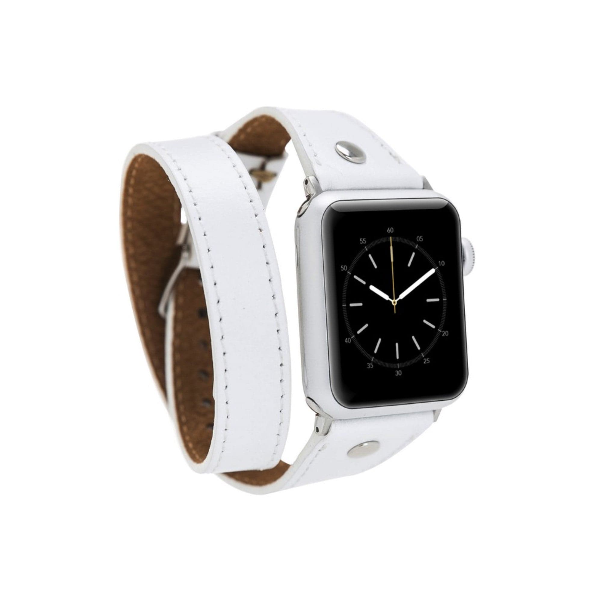 Leeds Double Tour Slim with Silver Bead Apple Watch Leather Straps White Bornbor