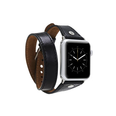 Leeds Double Tour Slim with Silver Bead Apple Watch Leather Straps Black Bornbor