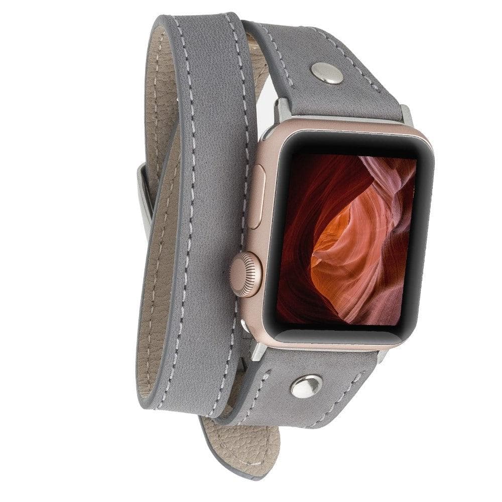 Leeds Double Tour Slim with Silver Bead Apple Watch Leather Straps Gray Bornbor