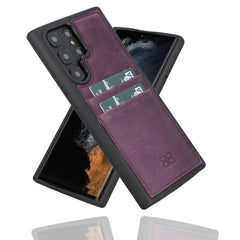 Samsung Galaxy S22 Series Genuine Leather Slim Back Cover Case with Card Holders Samsung Galaxy S22 Ultra / Purple Bouletta