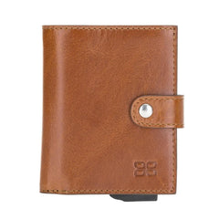 Palermo Zip Mechanical Leather Card Holder Tan Bornbor