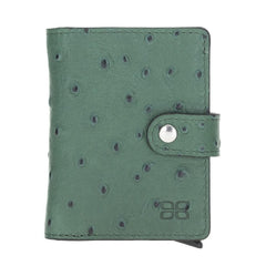 Palermo Zip Mechanical Leather Card Holder Ostrich Green Bornbor