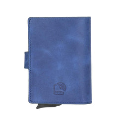 Palermo Zip Mechanical Leather Card Holder Blue Bornbor