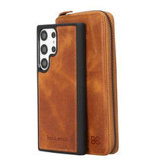 Samsung Galaxy S23 Series Zippered Leather Wallet Cases - PMW Galaxy S23 Ultra / Tan Bornbor