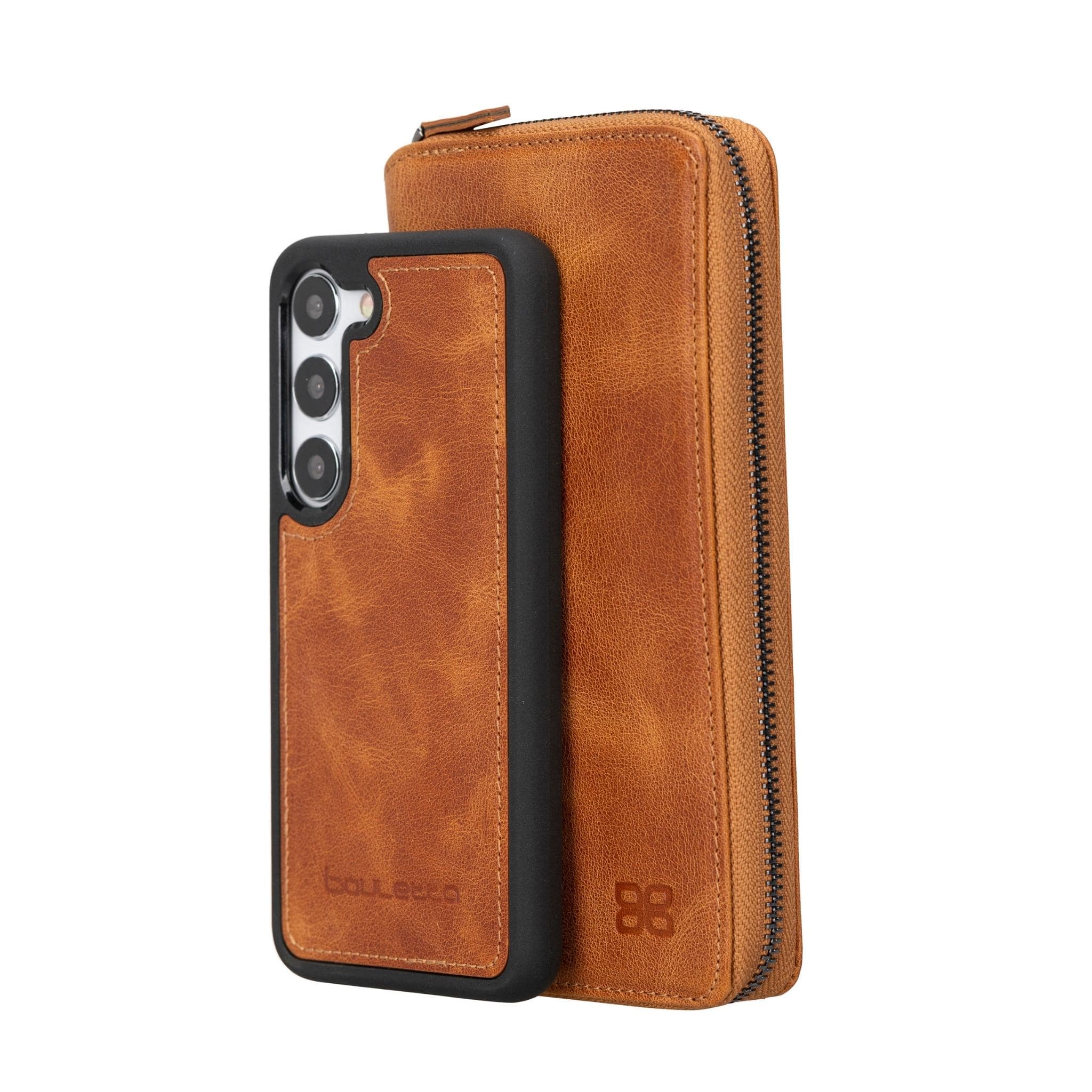 Samsung Galaxy S23 Series Zippered Leather Wallet Cases - PMW Galaxy S23 Plus / Tan Bornbor