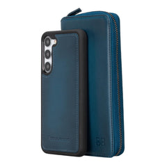 Samsung Galaxy S23 Series Zippered Leather Wallet Cases - PMW Galaxy S23 Plus / Blue Bornbor